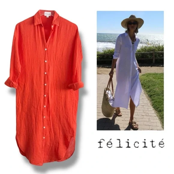Felicite | Dresses | Flicit Tangerine Orange Oversized Coastal Cotton Gauze Boyfriend  Dress Sz Xs | Poshmark